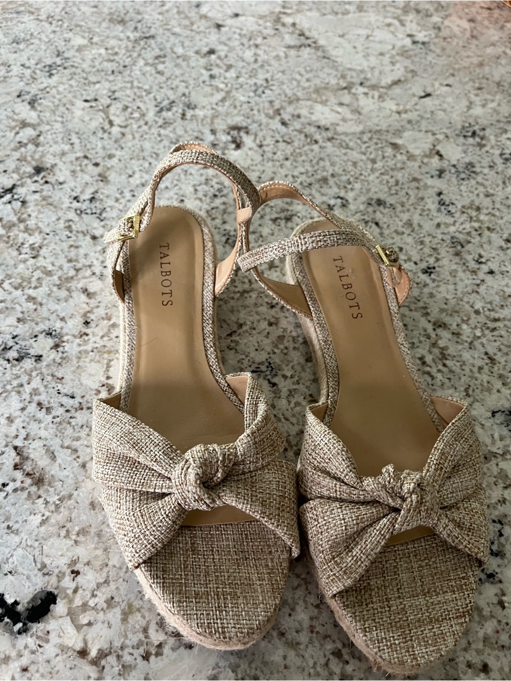 Talbots Beige Knot-Front Espadrille Wedge Sandals